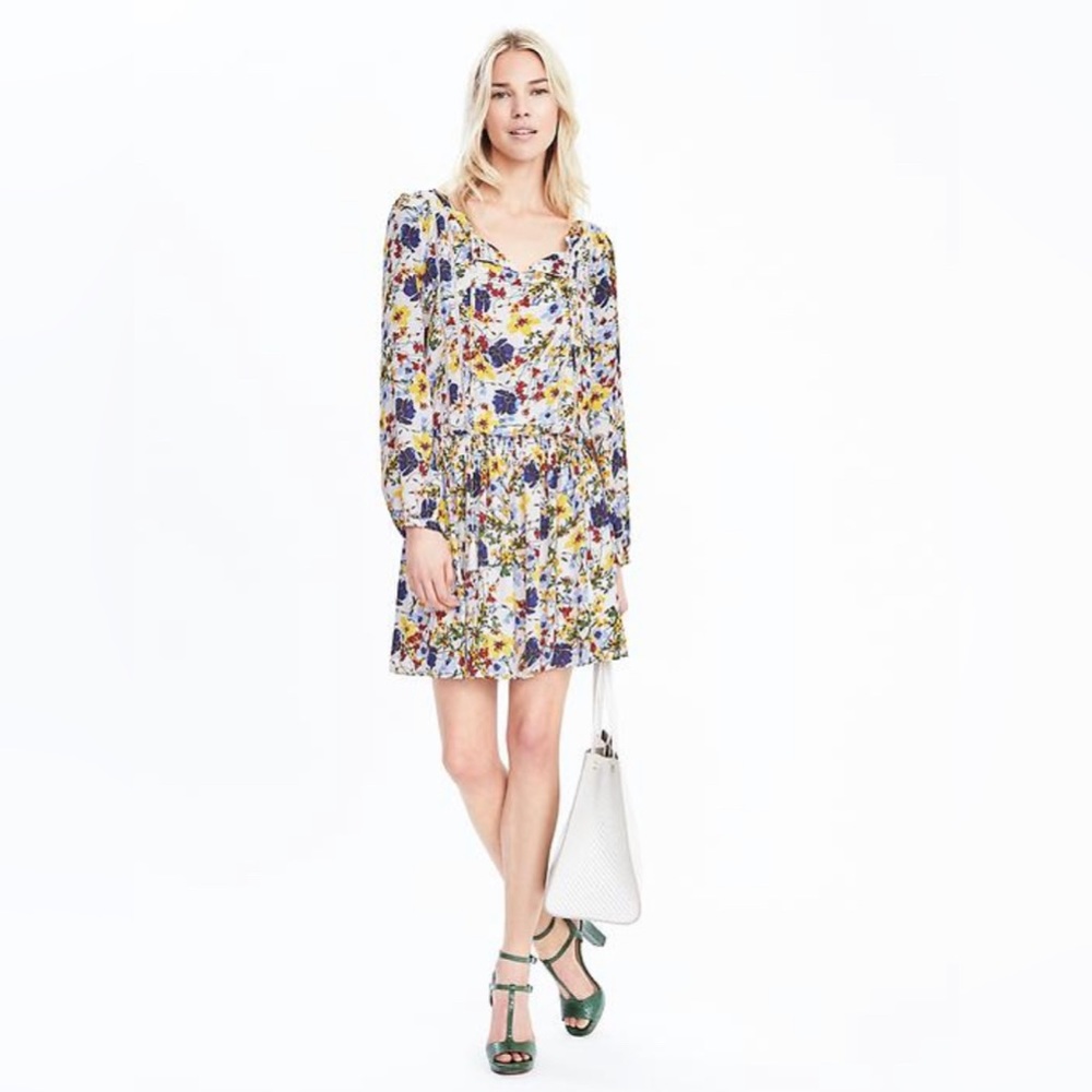 Banana Republic Multicolored XS Tie Waisted Floral Dress